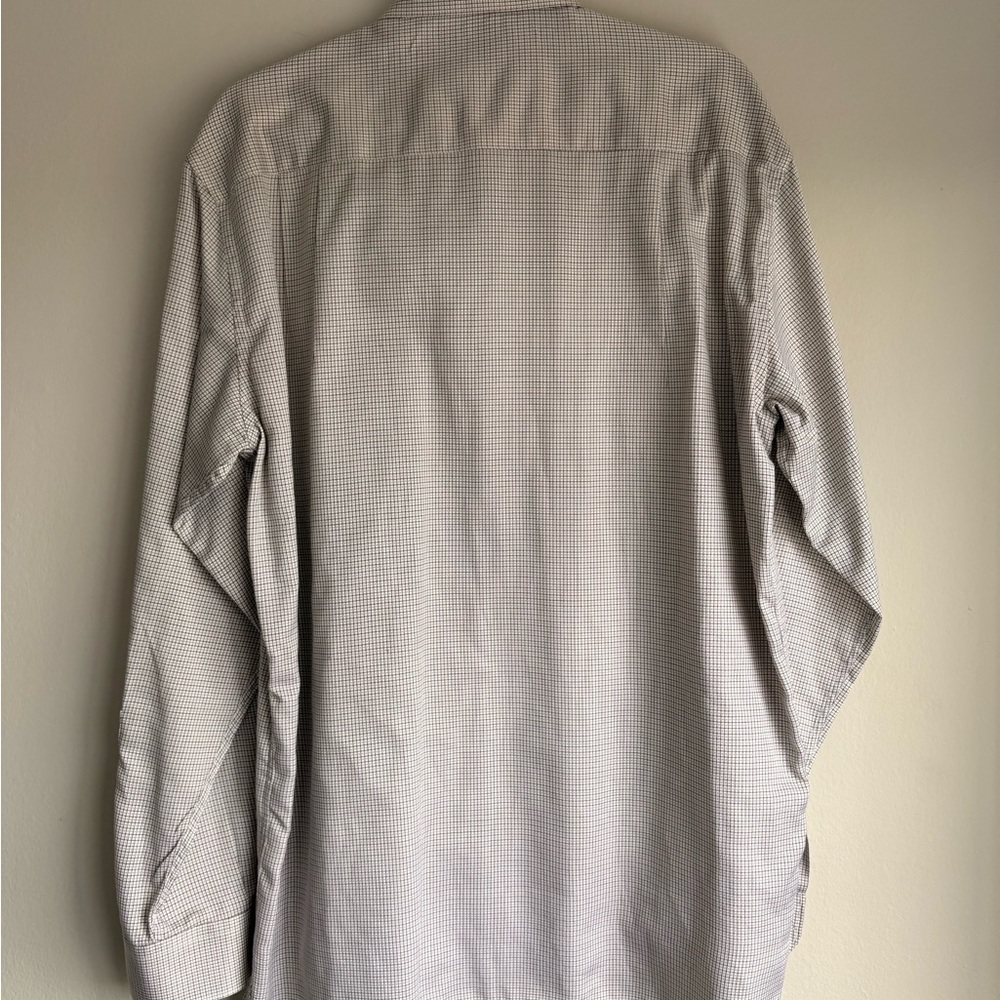 Ermenegildo Zegna Men’s Dress Shirt Size L White Brown Check 100% Cotton Italy - Picture 2 of 8
